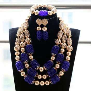 

Superior Royal Blue African Beads Wedding Jewelry Sets Princess Women Jewelry Sets Dubai Gold Events Occassion Beads Set WE043