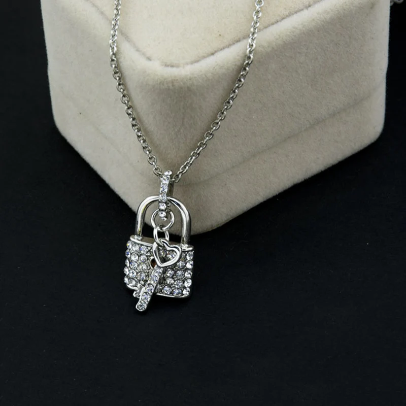 Модный кулон с ключом и замком, простой в использовании, модное ожерелье с кристаллами, ювелирный подарок для женщин