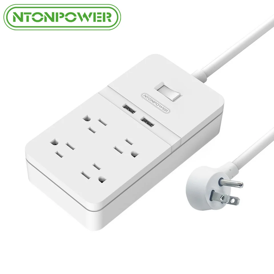 

NTONPOWER FPC USB Power Extension Socket Surge Protector 4 Outlet 2 USB Port Power Strip