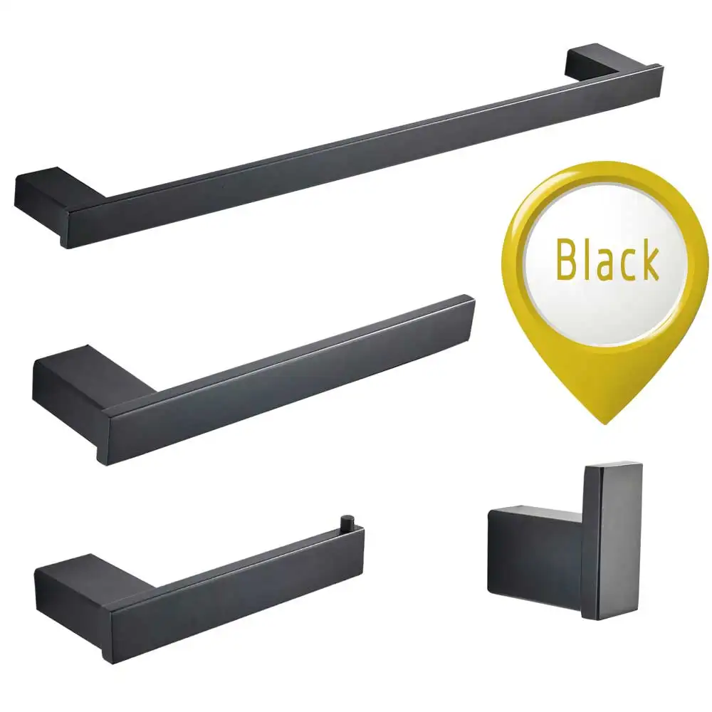 304 Stainless Steel Bathroom Hardware Set Black Matte Paper Holder Toothbrush Holder Towel Bar Bathroom Accessories - Цвет: Black Color