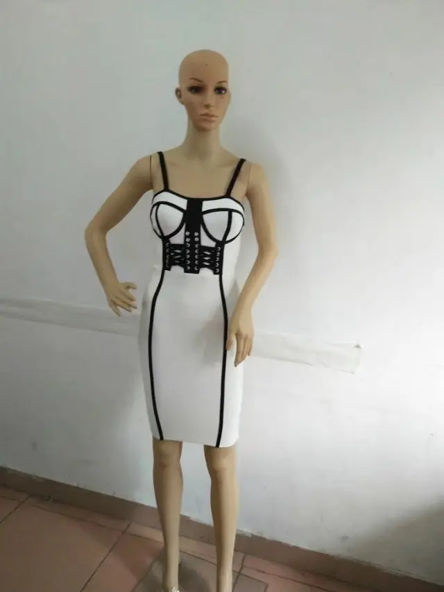 

High quality 2017 new fashion sexy dress black & white color blocked bandage dress dropshipping party dress wholesale