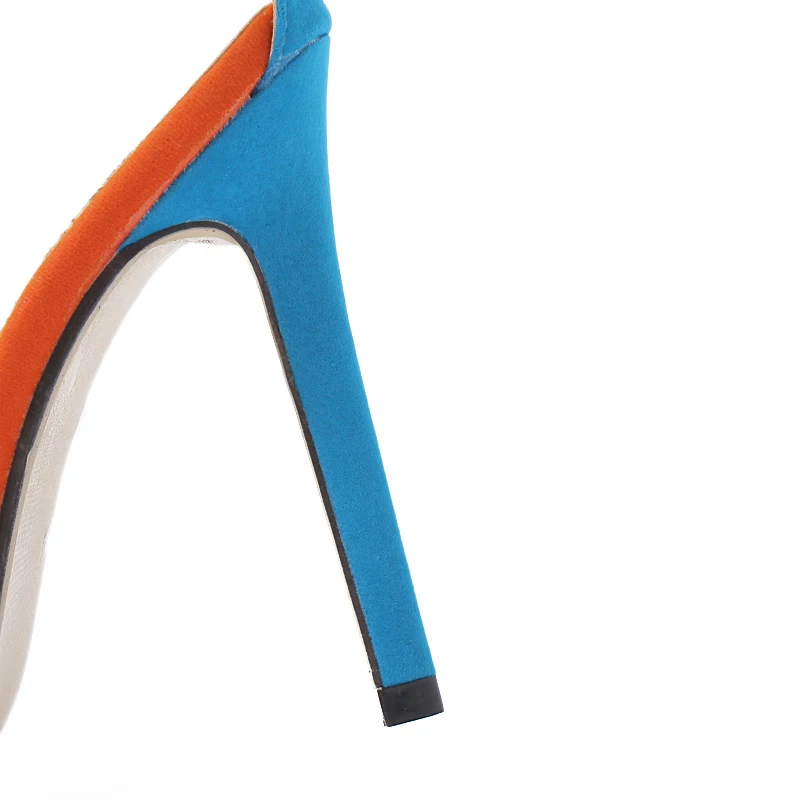 Tacones Empalme Patchwork Zapatos Stiletto Altos Gamuza Mujeres Hebilla Correa Toe Sexy Sandalias 2017 Mujer Azul Mixcolor Peep XEqPnz
