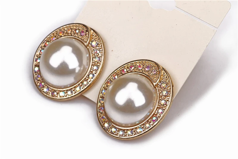 Серьги с крупным жемчугом Золотые круглые серьги-гвоздики с драгоценными камнями для женщин серьги Модные ювелирные изделия Прямая поставка