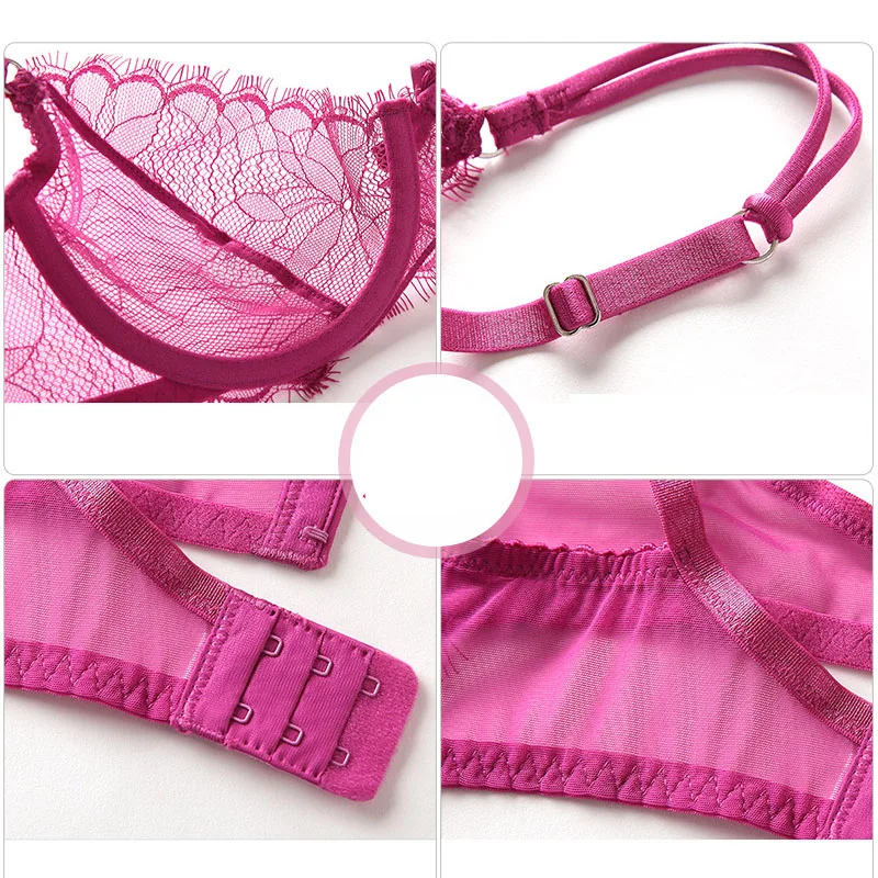 Women Lace Sexy Bra Set Push Up Underwire Ultra-Thin Cup Back Closure Underwear  (13)