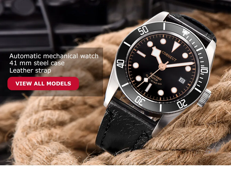 Corgeut роскошный бренд Seepferdchen военные механические часы мужские автоматические спортивные дизайнерские часы кожаные механические наручные часы
