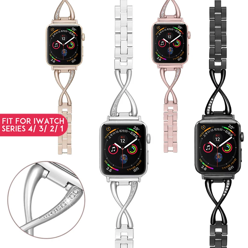 

Laforuta Women Bracelet for Apple Watch Band 40mm 38mm Luxury iWatch Diamond Metal Strap for Series 43 Fashion Bling Wristbandn