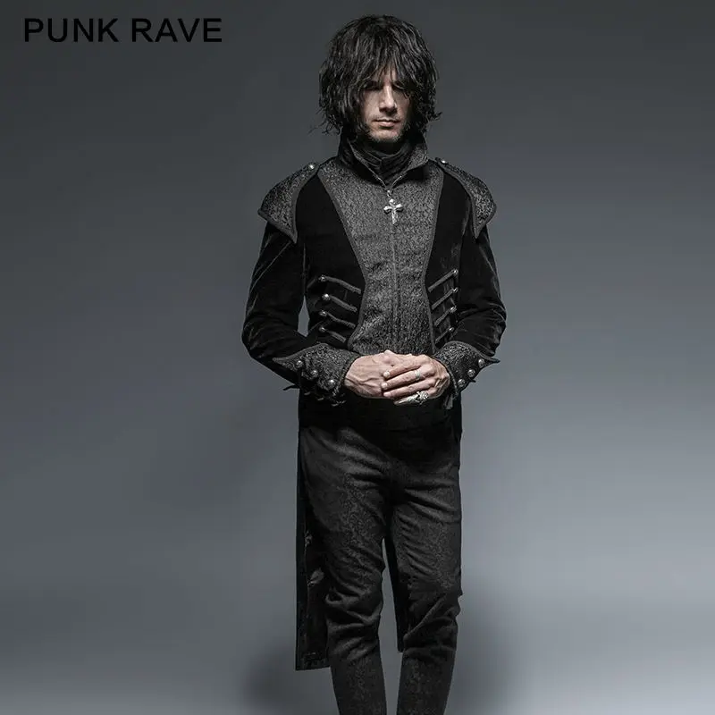 

PUNK RAVE Gothic Unique Asymmetry Swallowtail Men Coat Retro Rock Visual Kei Steampunk Party Black Jacket