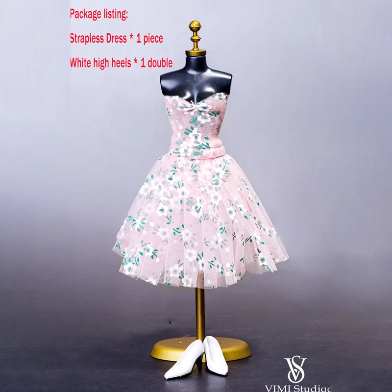 1//6 Scale Black Strapless Dress Formal Skirt for 12 inch Female Figure