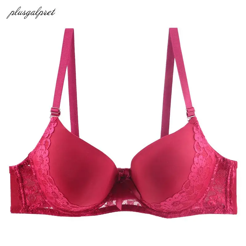 

Plusgalpret Sexy Plus Size Bras for Women Big Size 40-50 B C D Girls Solid Lace Push Up Soutien Gorge Thin Cup Cotton Bra Bh