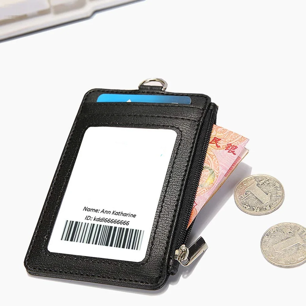 Badge Lanyard Retractable Work Name Business Card Cover Credit Card Holder PU Leather Wallet For Women Men