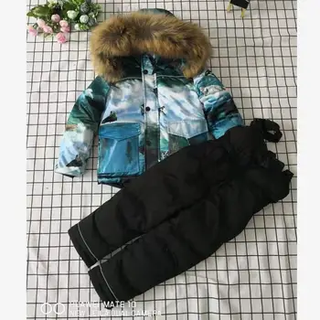 

-20 Degree Winter Children Hooded Thicker Warm Down Jackets Kids Snow Wear Outerwear Real Fur Collar Down Jackets