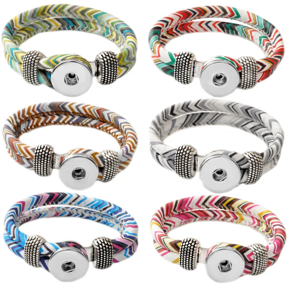 

P000573 Newest mix color button clasp cord bracelet snap button bracelet fit 18mm button