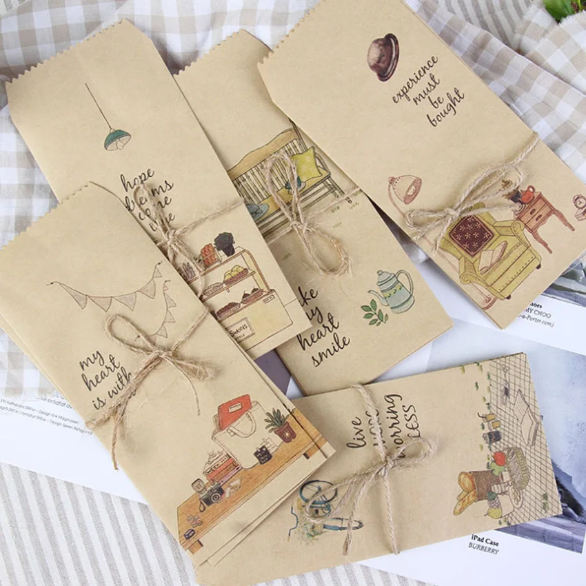 5pcs/pack Vintage Style Multifuction Mini Kraft Paper Envelopes Office Wedding Party Invitation Supplies Party Favor 88x195mm