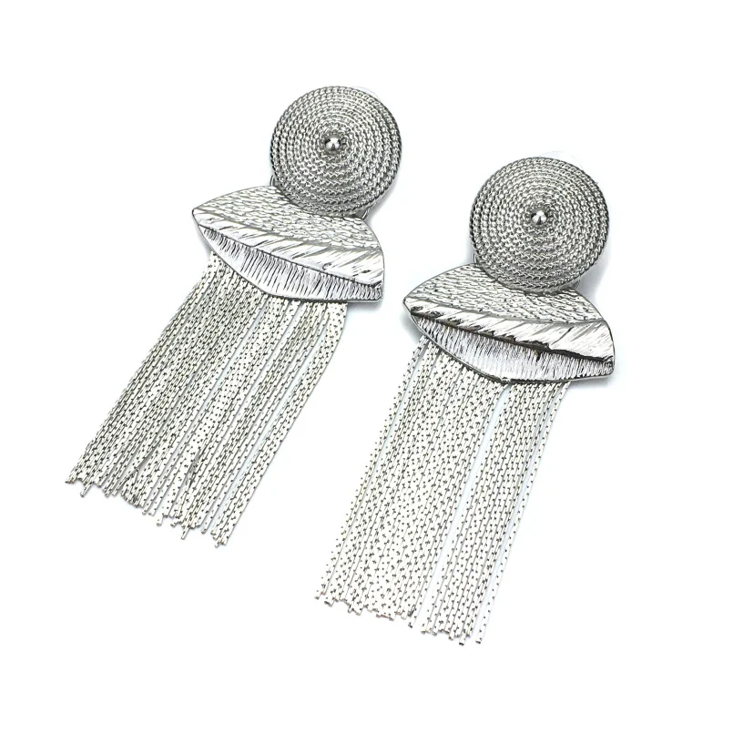MANILAI Geometric Alloy Long Chain Tassel Earrings For Women Ethnic Jewelry Boho Statement Drop Dangle Earrings Fashion Gift