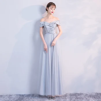 

Bridesmaid Dress Long Grey Colour Dress Wedding Party Dress Embroidery Floor Length Dress Back of Bandage Vestido Sexy Prom