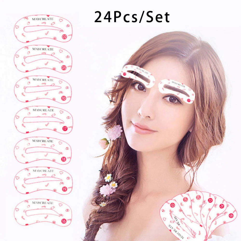 

24Pcs/Set Eyebrow Shaping Stencils Grooming Kit Makeup Shaper Set Template Tool DIY Beauty Tools Eyebrow Sticker for Women Girls
