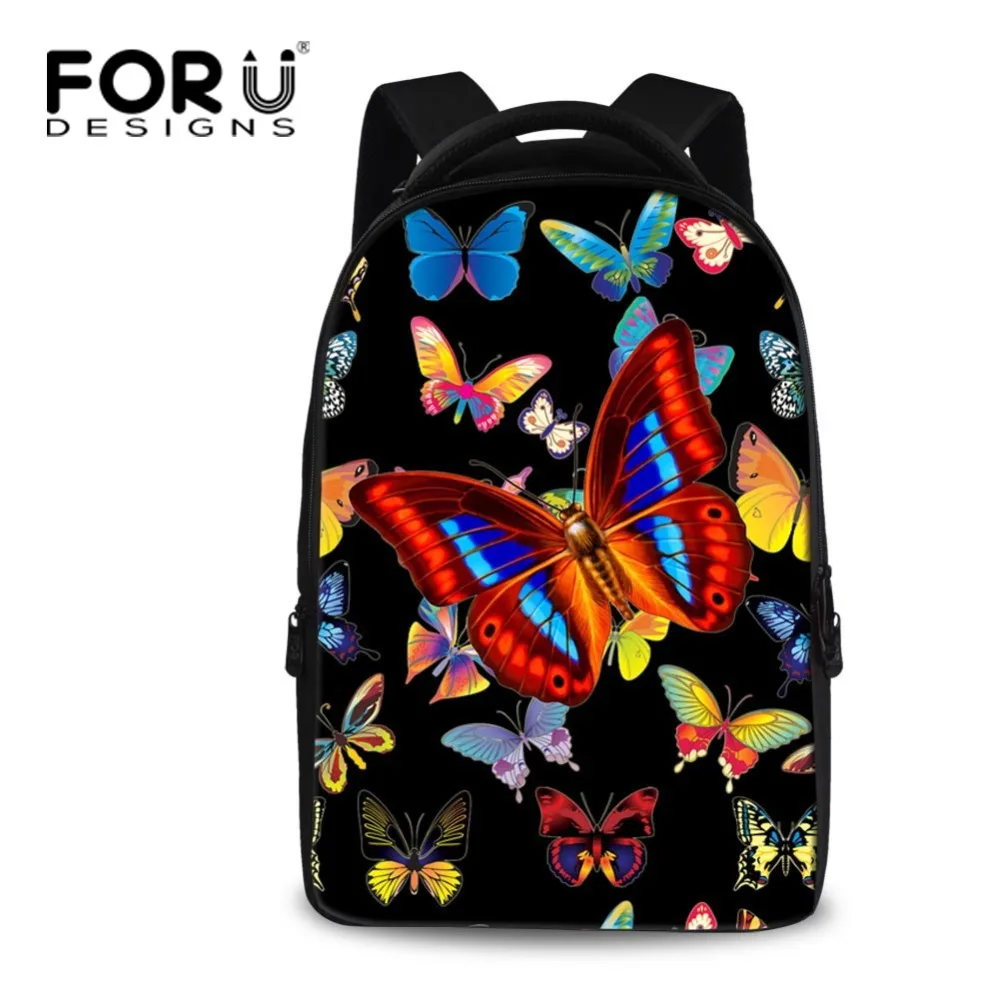 

FORUDESIGNS Black Printing Butterfly Backpacks for Teenager Girls Beautiful Children Kids School Backpack Women Travel Rucksack