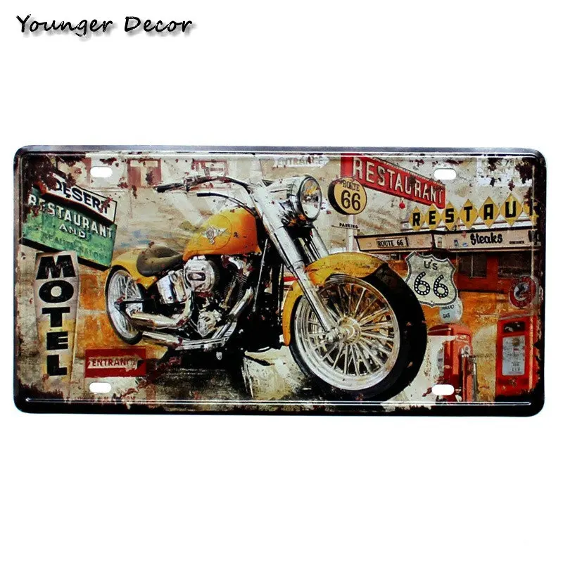 shovv Retro Motor Oil Motorcycle Car Painting Plate Route Route US 66 Motel Vintage Carteles de Chapa Gasolina Wall Art Metal Poster