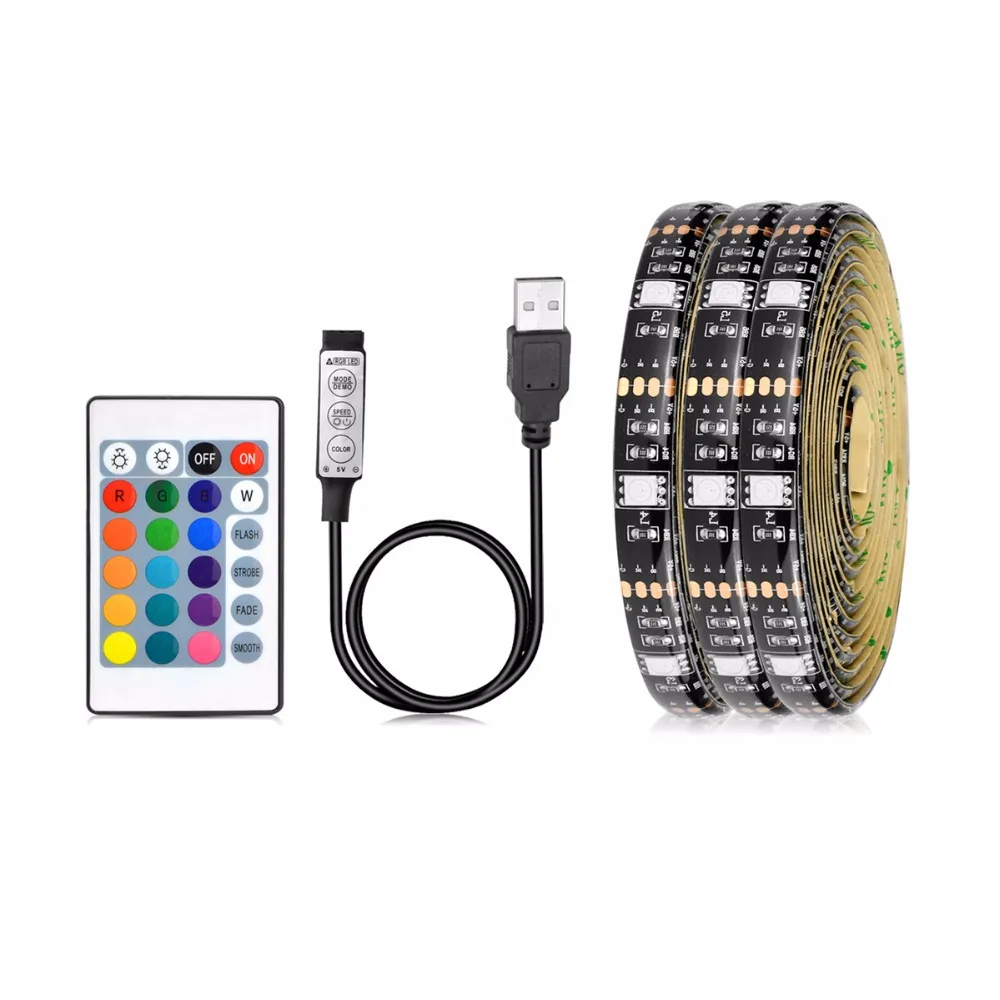 

LED Light Black PCB DC 5V 5050 SMD RGB USB cable LED Strip light TV Backlight ribbon lamp RGB remote control 1M 2M 3M 4M 5M