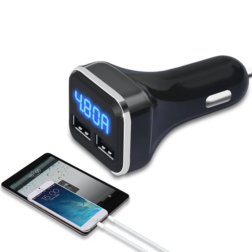 Dual USB 4.8A Car Charger Adapter Auto LED Display Fast Charging
