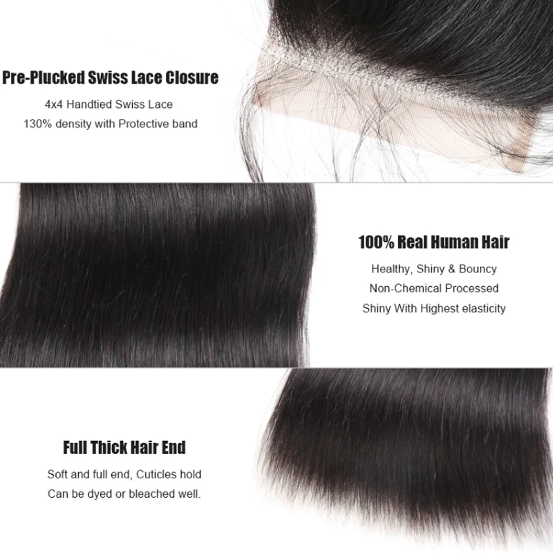 HD прозрачный 4x4 кружева закрытие прямые девственные бразильские человеческие волосы бесплатно Средний три части натуральный цвет для черной женщины