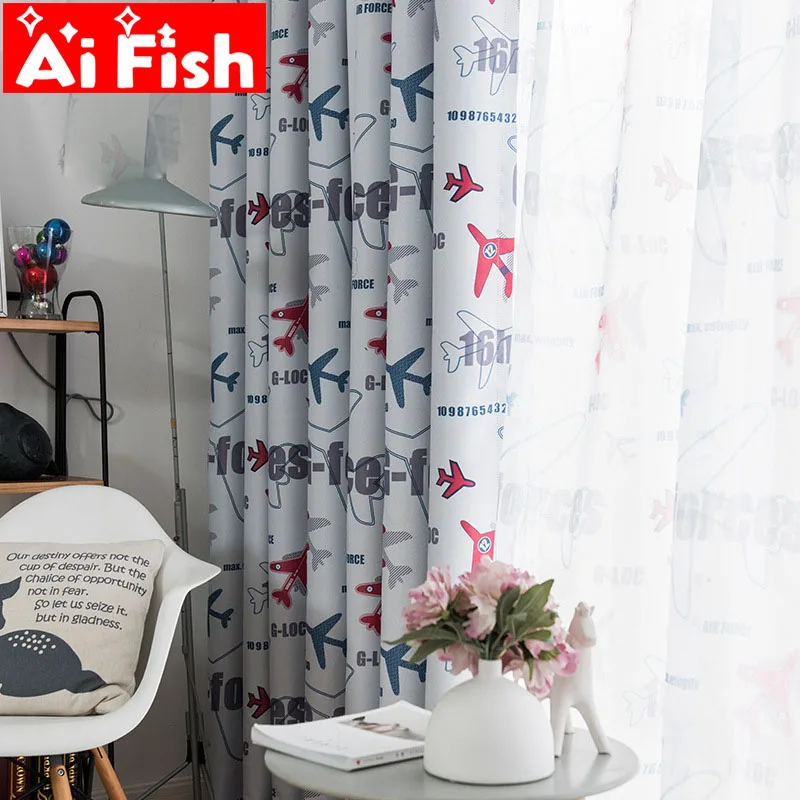 

Cartoon Anime Boy Children's Room Window Curtain Shade Cloth Cute Print White Fox Sheer Drape Window Curtain Living Room MY125-4