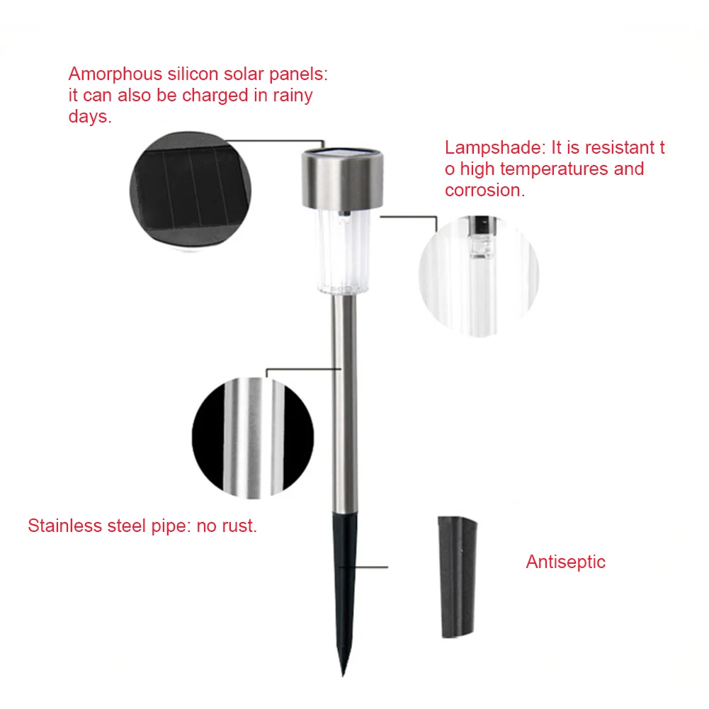 

Newest 5/10 Pcs Solar Powered LED Light Stainless Steel Waterproof Lawn Lamp for Outdoor Garden Courtyard