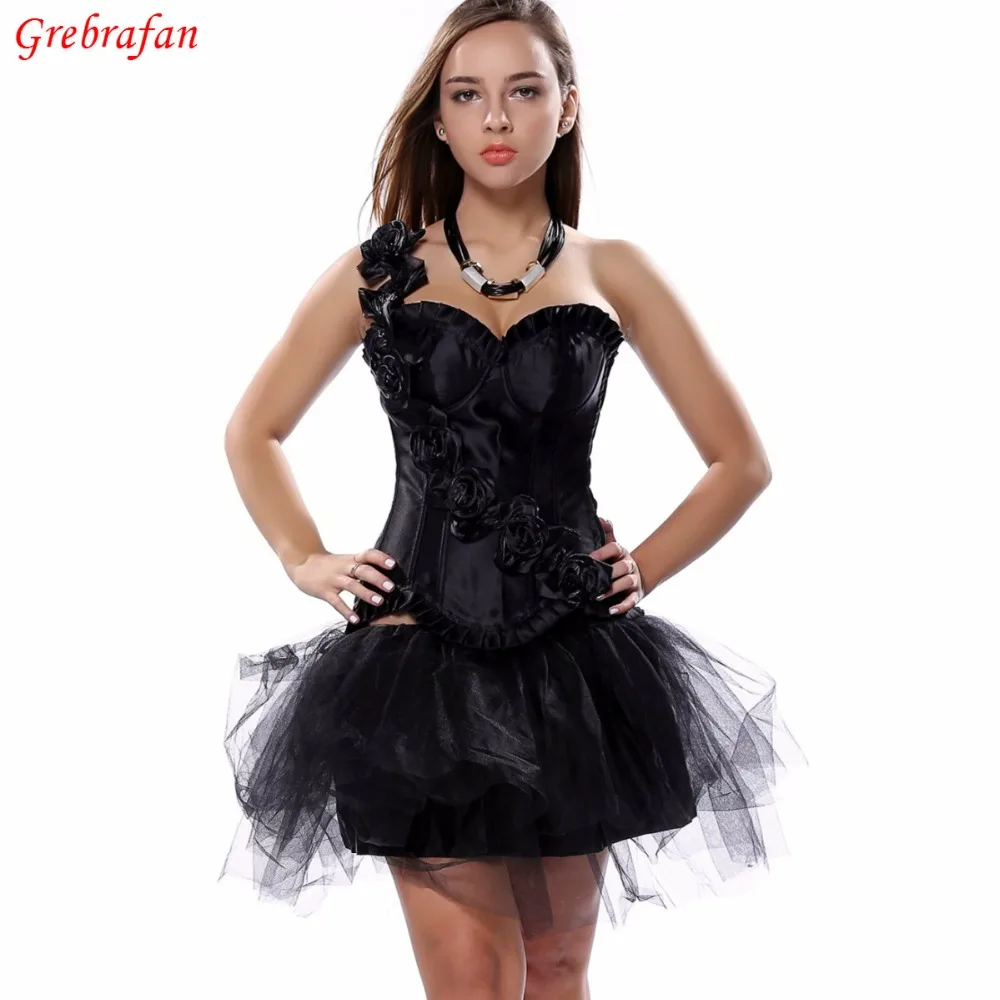 Sexy Rose Straps Overbust Corset With Mini TuTu Skirt Fancy Dresses