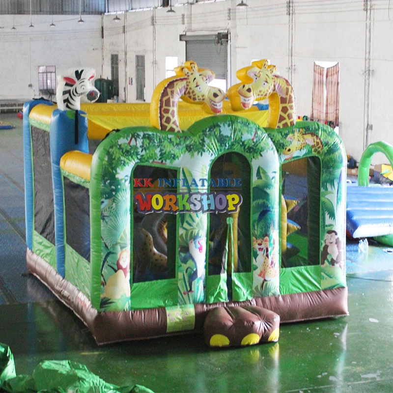 

Kids play equipment funny animals forest inflatable bouncy house, commerical jump house with obstacle
