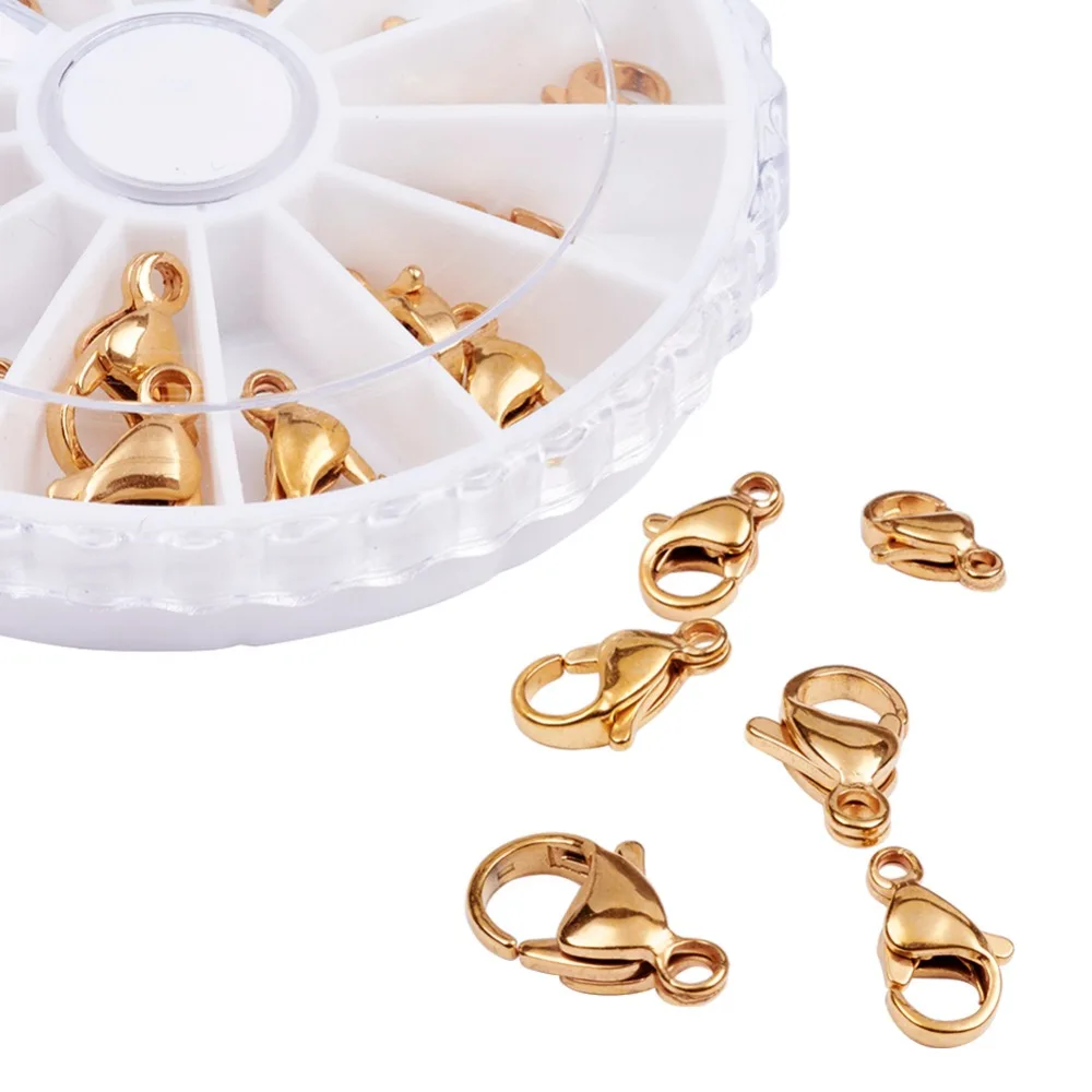 304 Stainless Steel Lobster Claw Clasps, Mixed Size, Golden, 915x59x2