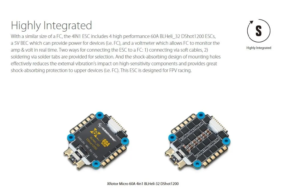Hobbywing XRotor Micro 60A 4в1 BLHeli-32 DShot1200 3-6S ESC для гоночного дрона FPV квадрокоптера