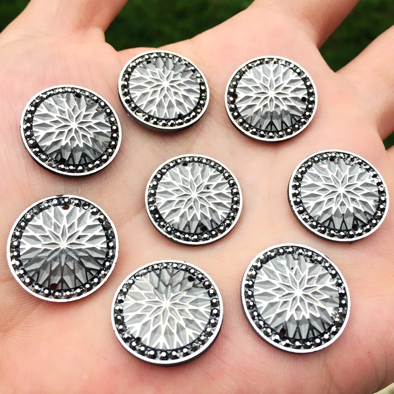 

20mm 20pcs New Arrival Rhinestones For Sewing Flatback Cabochon Base Beads AB 20mm Geometry Pattern -A967