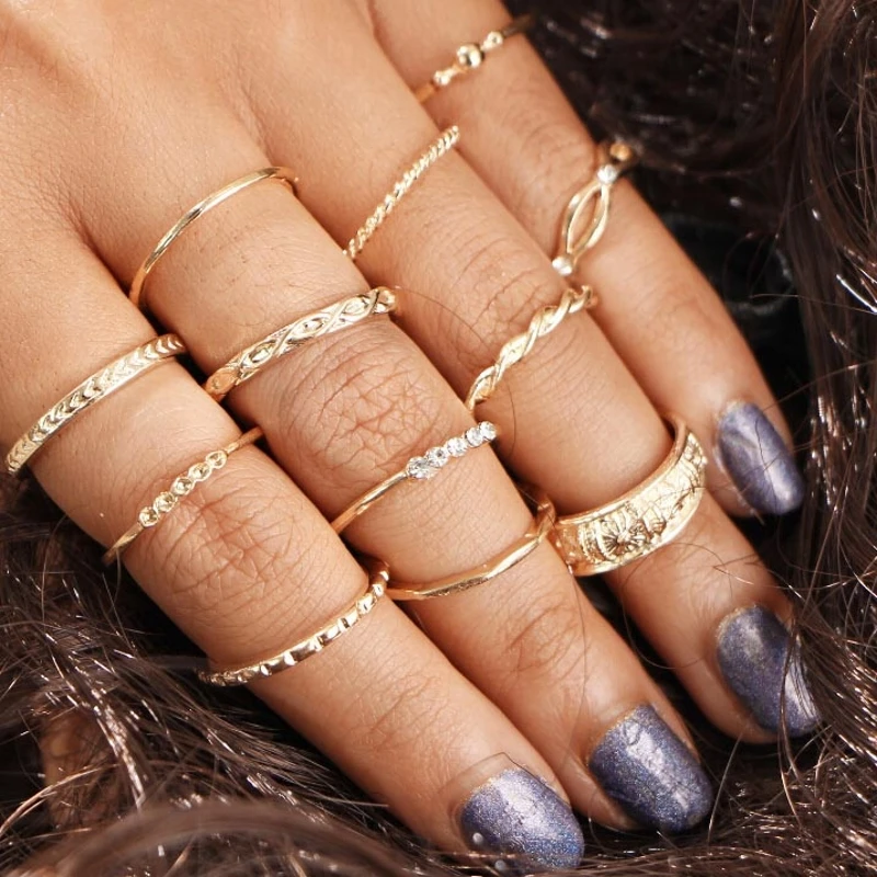 

12pcs/set Bohemian Vintage Women Finger Rings Set Punk Ring Gift