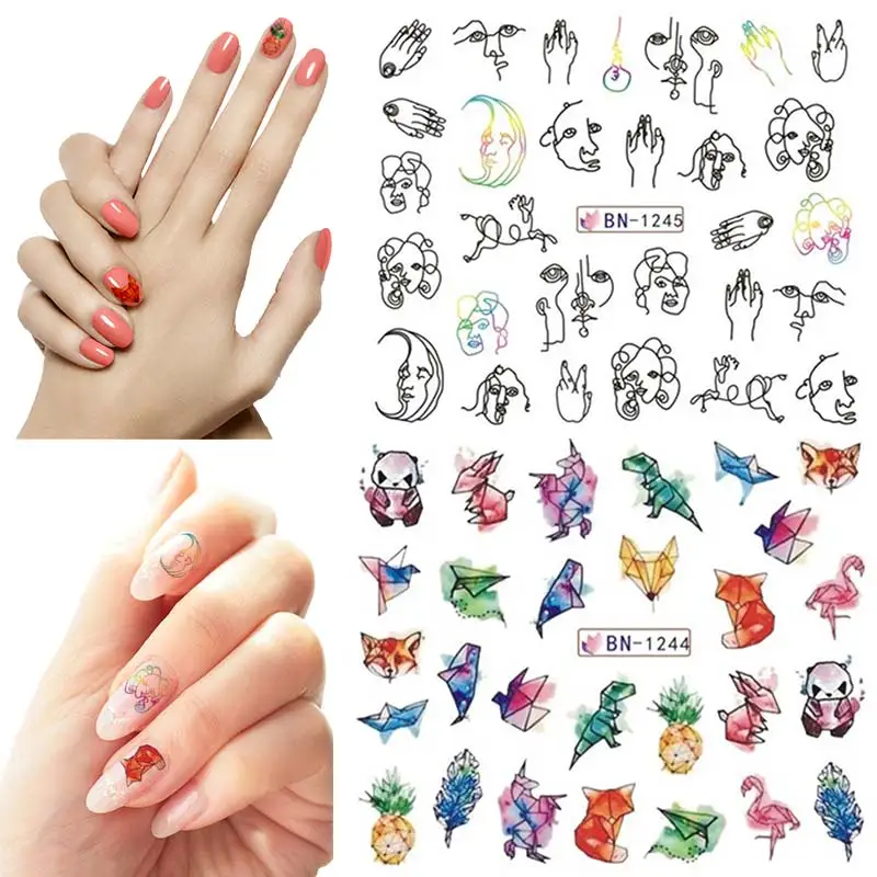 

Fashion 2 Sheet High Quality Popular Nails Art Decor Decal Water Transfer Black DIY Nail Sticker Abstract painting