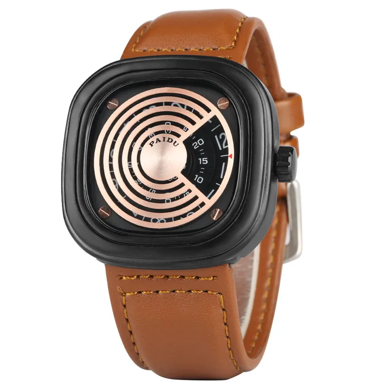 Часы с уникальным циферблатом, кварцевые часы для мужчин и женщин, высокотехнологичные аналоговые наручные часы, кожаные часы с ремешком