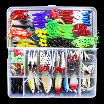 

141pcs/lot Fishing Lures Kit Mixed Metal Spoon Hard Soft Bait Minnow Crank Popper VIB Sequins Wobbler Frog Lure with Tackle Box
