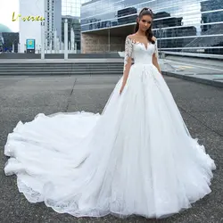 Loverxu соблазнительное длинное с открытой спинкой рукавом Свадебные и Бальные платья 2019 совок шеи аппликации из бисера Часовня Поезд
