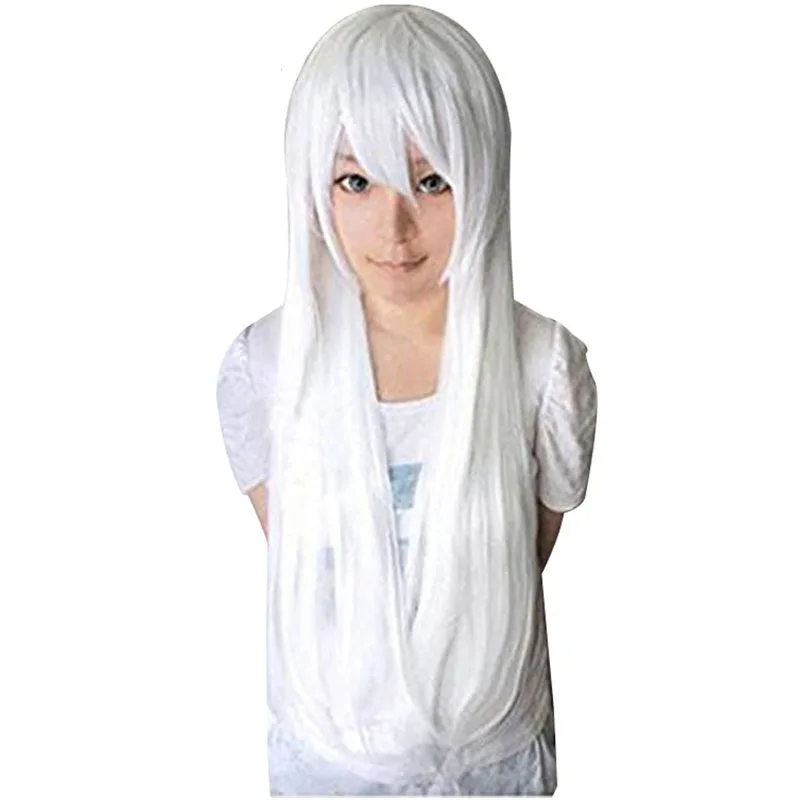 

80cm Lnuyasha kurama HakuToshi moka akashiya Long Straight Vocaloid White Synthetic Cosplay Wig With Bangs+Wig Cap