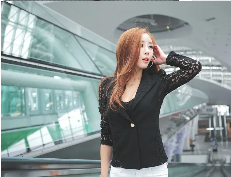 Mr.nut long-sleeved professional wear female Korean version of the self-cultivation lace stitching small suit blazer