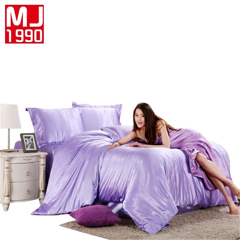 

High Quality Silk Fashion Bedding Kit Solid Multi-Selection Sheet Down Quilt Cover Set 3/4 Piece Summer Bedding Kit