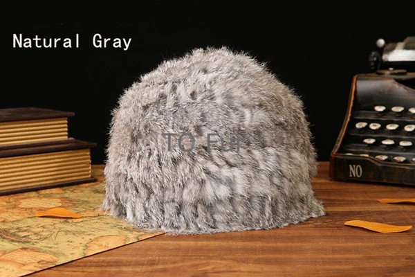 Женская шапка, шапки для девочек и мальчиков, шапка из смешанного хлопка с натуральным кроличьим мехом, вязаная шапка, модная шапка - Цвет: natural gray