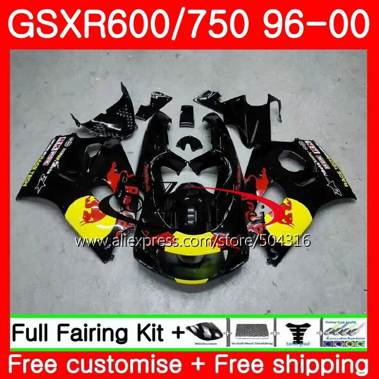 Черный желтый Корпус для SUZUKI GSX-R600 GSXR 600 750 SRAD 27SH0 GSXR750 96 97 98 99 00 GSXR600 1996 1997 1998 1999 2000