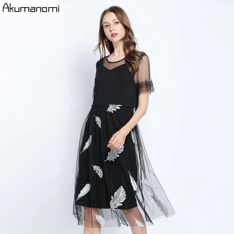 Summer Dress Women Plus Size O-neck Short Sleeve Mesh Embroidery Party Dress Free Shipping Vestidos De Verano Robe Longue