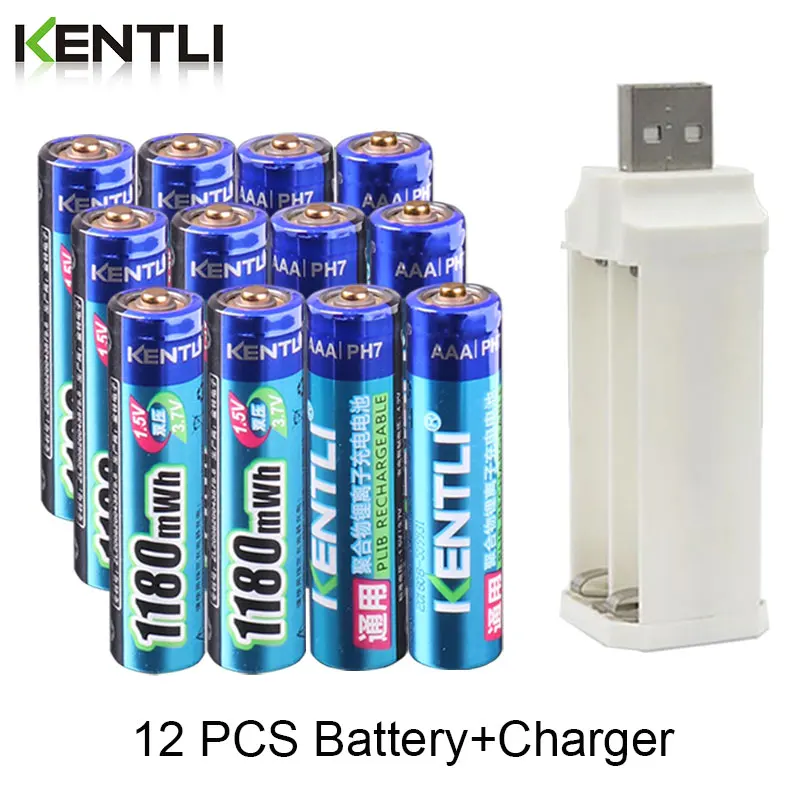 KENTLI 1,5 v 1180mWh aaa полимерная литий-ионная аккумуляторная батарея+ 4 слота литий-ионная зарядка - Цвет: 12 pcs