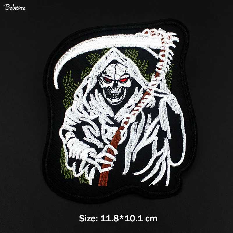 

Punk Skull Death Cloth Patch Iron On Embroidered Badge Appliques for Jackets Jeans Backpack DIY Stickers