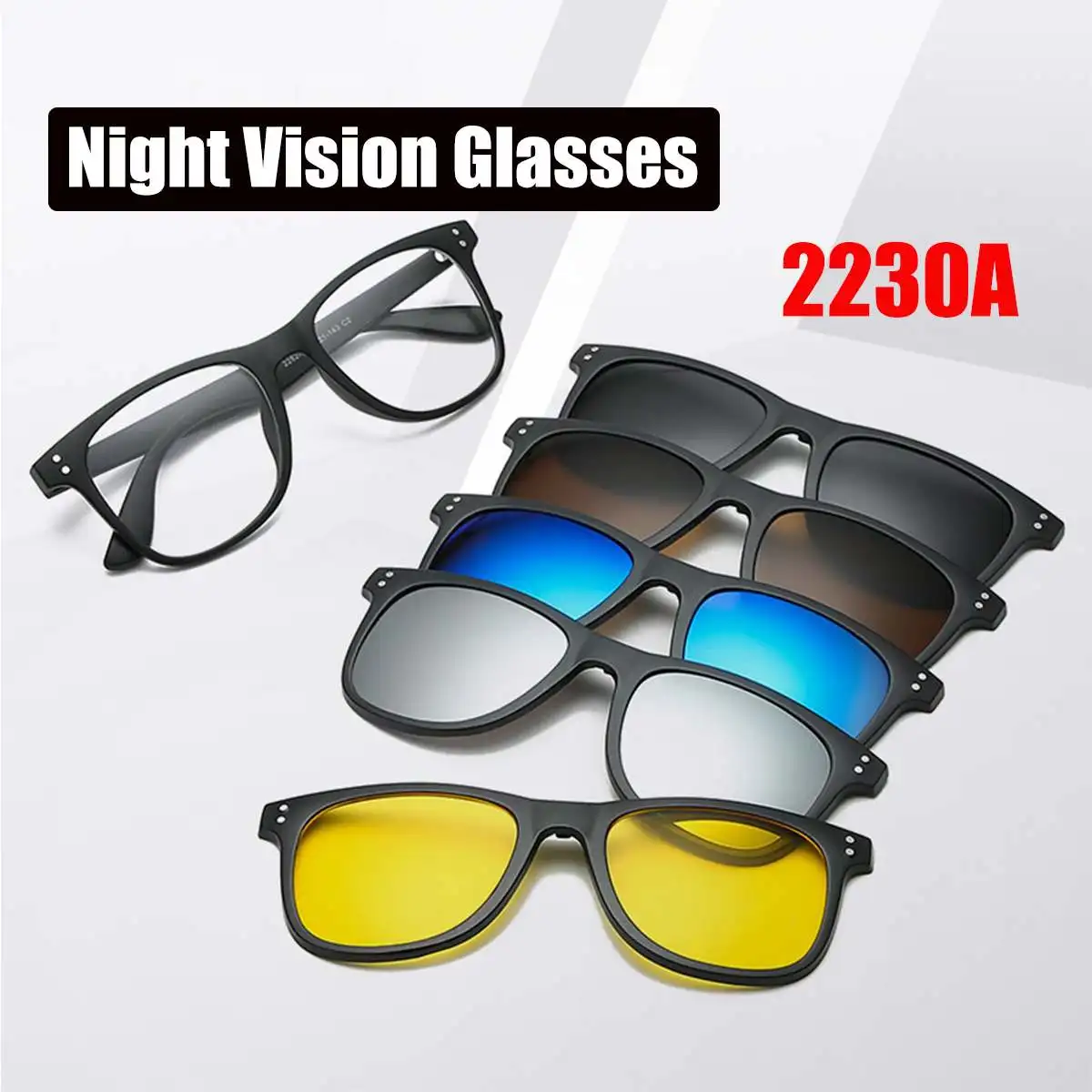 6 IN 1 Night Vision Glasses Polarized Sunglasses Retro Frame Eyewear Night Vision Driving Optical Glasses With Carry Bag 2230A