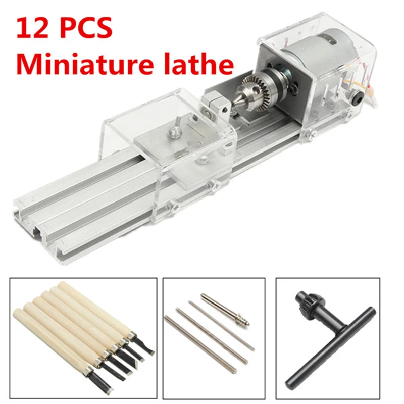 

100W 12-24V Mini lathe machine tools DIY Woodworking Buddha Pearl Grinding Polishing Beads Wood lathe Drill Rotary Tool