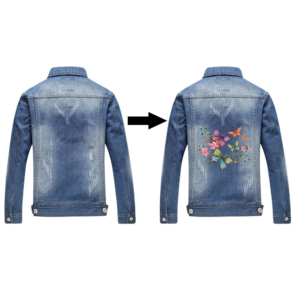 

23*20.5cm A-level Washable Heat Transfer Stickers Flower Butterfly Patch Iron On Appliques T-shirt Dresses Clothes DIY Printing
