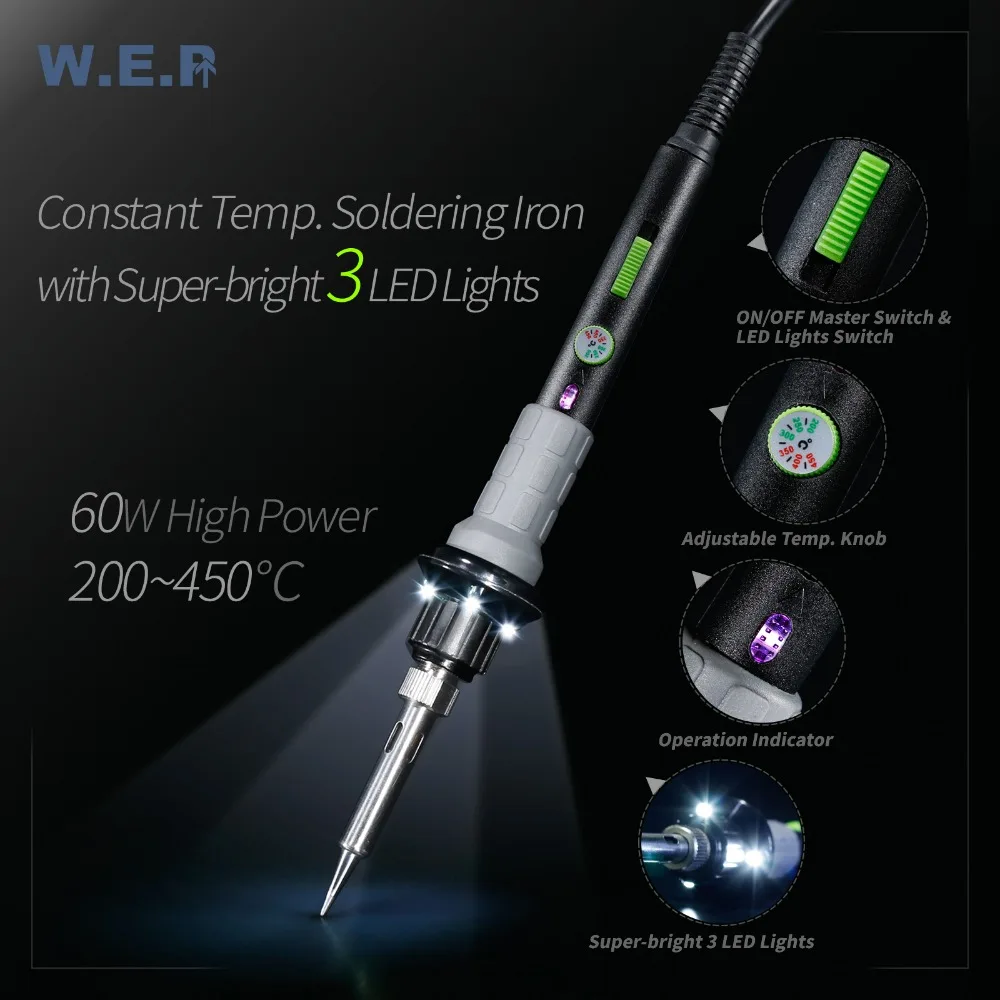 WEP 947V Soldering Iron 3 Lamps Adjustable Temperature Min Handle Pyrography Electric Soldering Iron 60W 110V/220V Welder Kit