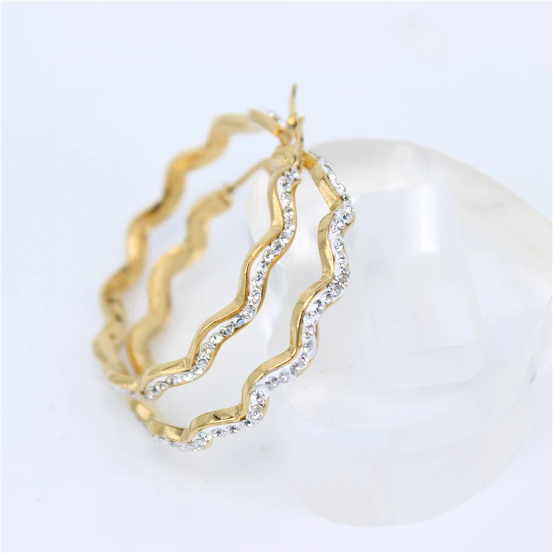 MGUB Высокое качество модные стразы классические из нержавеющей стали золотого цвета обруч с кристаллами серьги для женщин LH266